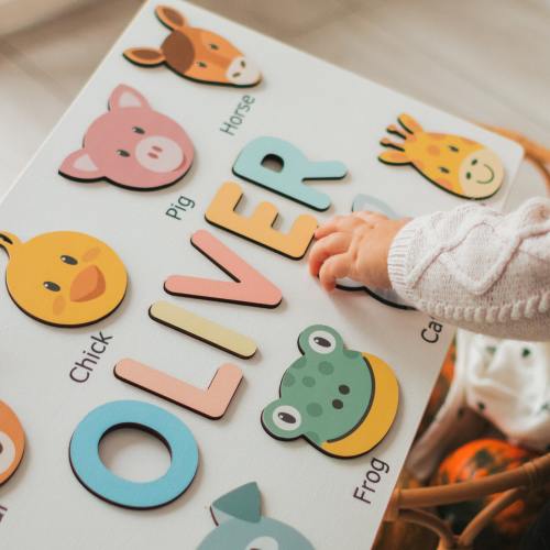 Personalized Name Puzzle with Animals | Baby, Toddler, Kids Toys | Wooden Toys | Baby Shower | Christmas Gifts | First Birthday Girl and Boy