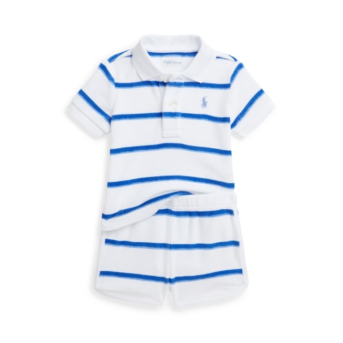 Striped Terry Polo Shirt & Short Set