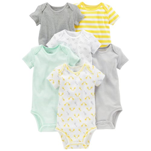 Simple Joys by Carter's Baby 6-Pack Neutral Short-Sleeve Bodysuit, Gray/Yellow, 0-3 Months