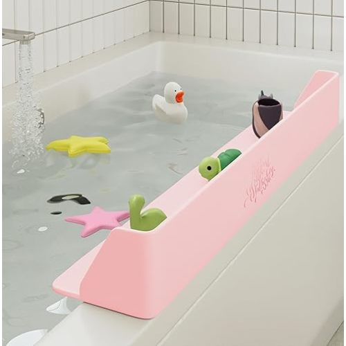 Original Little Splasher PlayPad, Bathtub Splash Guard Play Shelf - Toy Tray Caddy Holder Storage - Suction Cups Attach to Bath Tub - No Mess Water Spill in Bathroom for Toddlers Kids Baby (Pink)