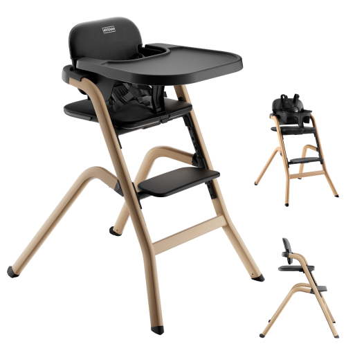 HARPPA High Chair for Babies and Toddlers, Baby Highchairs with Adjustable Seat & Footrest, Removable Tray and Cushion, Woodgrain Black