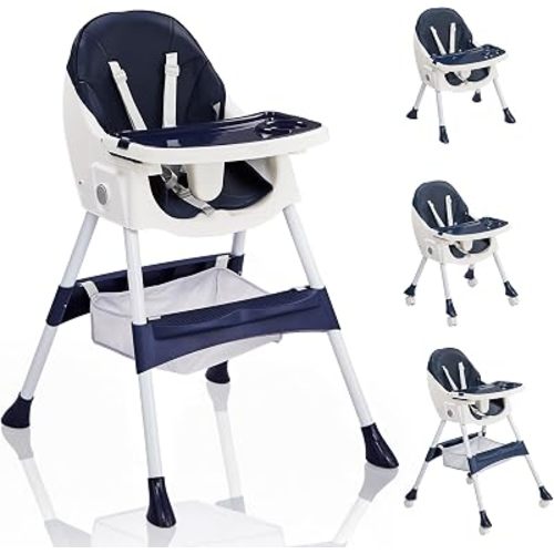 Ktaxon Foldable Baby High Chair, 3-in-1 Portable Toddler Highchair, Blue