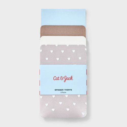 Baby Girls' 3pk 'hearts And Solid' Printed Tights - Cat & Jack™ Taupe/gray/ivory 12-24m