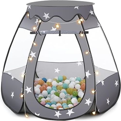 Baby Ball Pit for Toddler: with Star Lights - Pop Up Princess Play Tent for Kids - Indoor Outdoor Baby Girl Toys Birthday Gifts - NO Balls (Black Tent)