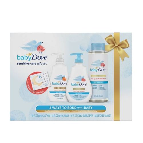 Baby Dove Rich Moisture Hypoallergenic Baby Wash, Lotion And Bubble Bath Gift Pack For Sensitive Skin - 3pk