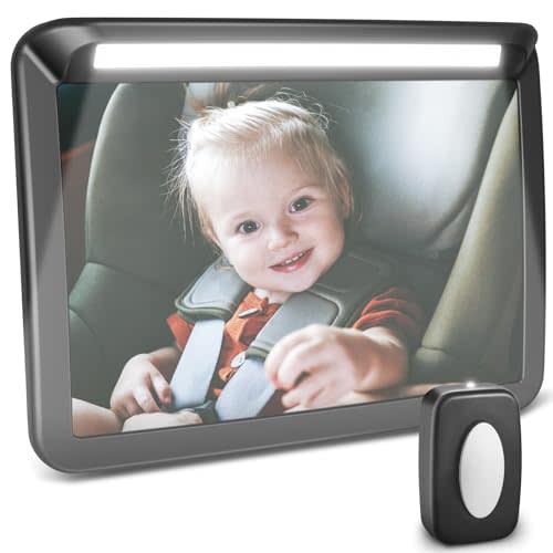 Zacro Baby Car Mirror with Night Light, Safety Rear Facing Car Seat Mirror with Remote Control, 3 Brightness Baby Mirror for Car, Shatterproof Car Mirror Baby Rear Facing Seat, 360° Rotatable