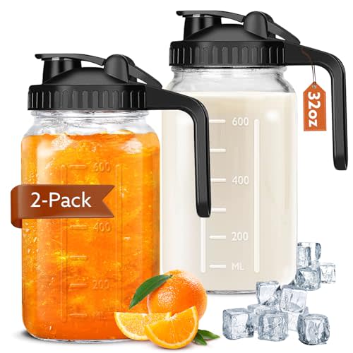 Mihlapi Breast Milk Pitcher, 32 OZ Mason Jar Pitcher with Lid Double Leak Proof,1 Quart Breastmilk Storage Containers for Fridge, Glass Jug for Sun Tea, Juice, Cold Brew Coffee