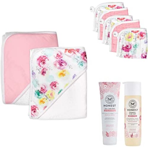 HonestBaby 9-Piece Bubbles & Cuddles 100% Organic Cotton Bath towel Gift Set Bath and Lotion