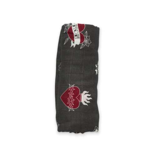 Heart Tattoo Bamboo Muslin Blanket – Soft & Breathable Newborn Blanket by Ellie Sue
