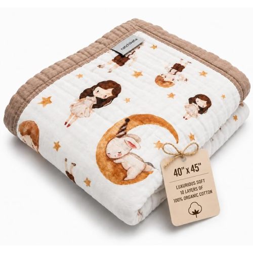 Organic Cotton Muslin Baby Blanket for Boys and Girls - Luxurious Soft Toddler Quilt for Swaddling - Gender Neutral Blanket - Baby and Toddler Gift - Forest Friends