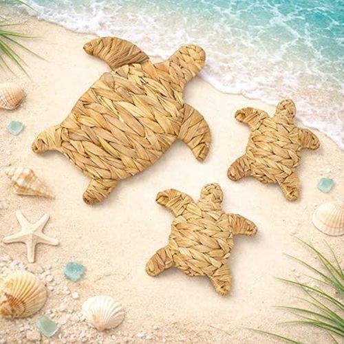 Lwoymucg Handmade Sea Turtle Beach Theme Decor, Turtle Wall Decor 2 Size Hanging Coastal Nautical Ocean Sculpture for Boho House Bathroom Bedroom Indoor Outdoor Wall and Table Art Ornament (3 Pcs)