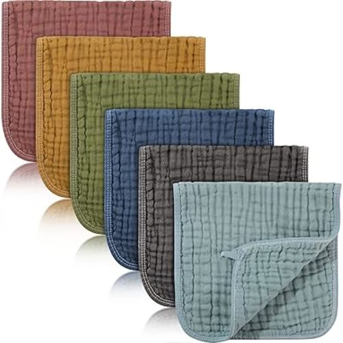 6 Pcs Muslin Burp Cloths Pure Cotton Baby Burping Rags 20 x 10 Inch 6 Layers Spit up Rags Neutral Large Soft Absorbent Multicolor Muslin Washcloths Diapers for Newborn Girl Boy (Elegant Colors Series)