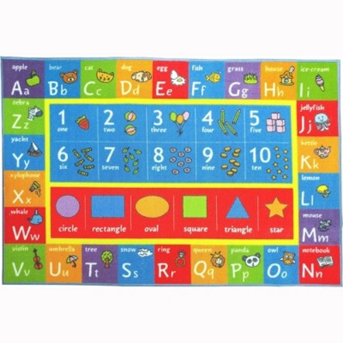Kids ABC Alphabet, Numbers & Shapes Area Rug Carpet, 7' 10" x 9' 10"