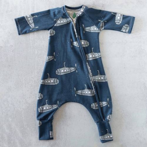 Navy Submarine New Baby Outfit, Newborn Gift, Zipper Romper, Boy One Piece Zip Outfit, Organic Kids Clothing, Made in the USA Handmade