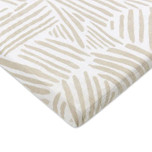Babyletto Muslin Baby Bassinet Sheets for Girls & Boys - GOTS Certified Breathable Organic Cotton Cover - 360° Fitted, Soft, Gentle & Cozy Rectangle Bedside Bassinet Sheets - Oat Stripe