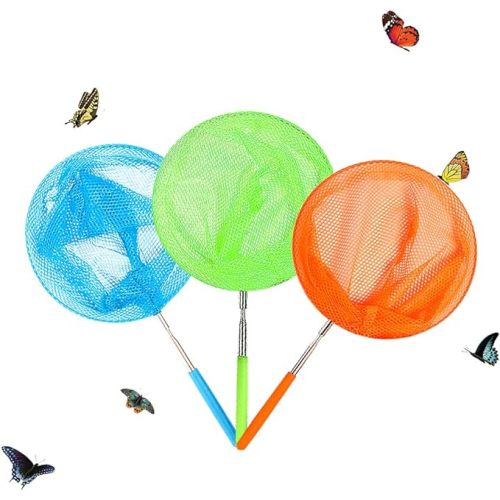 Kids Telescopic Butterfly Fishing Nets Great for Catching Insect Net Perfect Outdoor Tools for Catching Bugs Fish Insect Ladybird, Extendable 34 Inches and Anti Slip Grip - 3 Pack