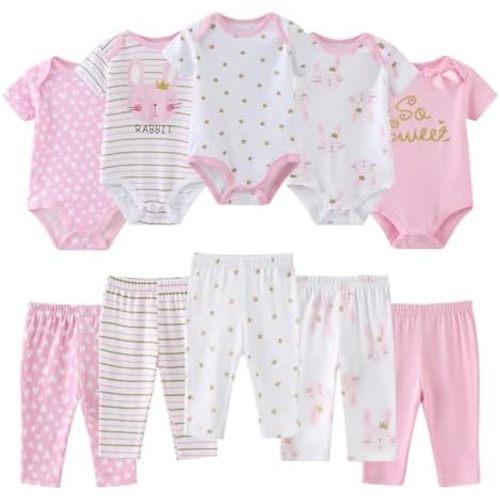 Baby Bodysuit and Pant Set 10-pcs Cotton Soft Newborn Clothes Outfits