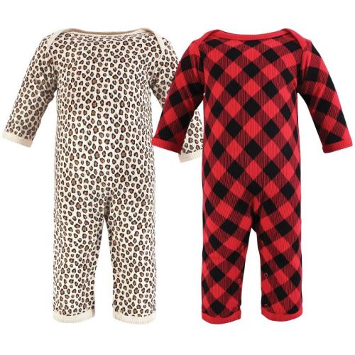 Hudson Baby Infant Girl Thermal Coveralls 2pk, Buffalo Plaid Leopard, 9-12 Months
