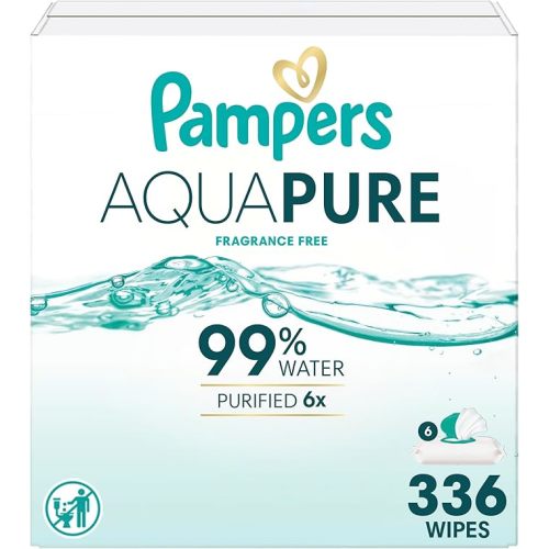 Pampers Aqua Pure Baby Wipes, 99% Water, Fragrance Free, Unscented, Water Based, Multi-Use, 896 Wipes Total (16X Flip-Top Packs) [Packaging May Vary]