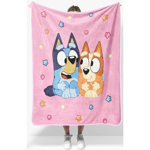 Bluey & Bingo Plush Throw Blanket - Measures 40 x 50 Pink Super Soft Lightweight Fleece Kids Bedding