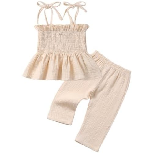 Baby Toddler Infant Girls Clothes Solid Color Sleeveless Camisole Linen Pants Set Baby Summer Outfits