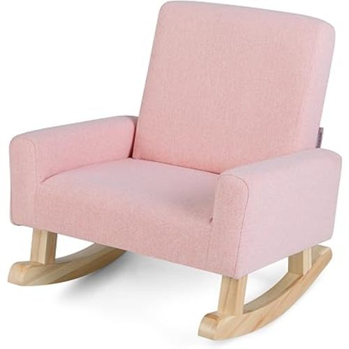 HONEY JOY Toddler Rocking Chair, Kids Rocker Chair with Solid Wood Legs & Linen Fabric, Kids Furniture Sofa w/Anti-Tipping Design, Toddler Couch for Kids Room, Playroom, Nursery, Bedroom (Pink)
