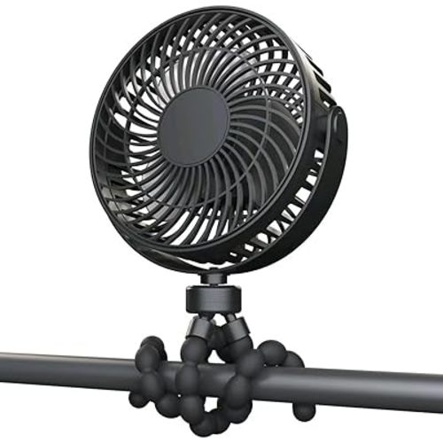 Rechargeable Portable Baby Stroller Fan - Adjustable Clip-On Fan for Strollers, Cribs, and Car Seats (Black)