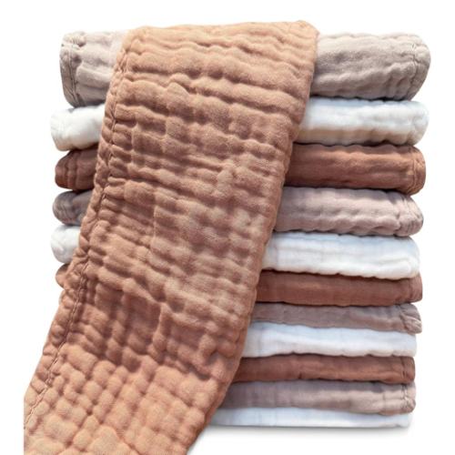 Muslin Burp Cloths for Baby 100% Cotton Burping Cloths for Unisex, Boy, Girl - Large 20'' by 10'' Newborn Essentials Ultra Soft Absorbent Milk Spit Up Rags - 12 Pack - White+Light Bean Paste Series