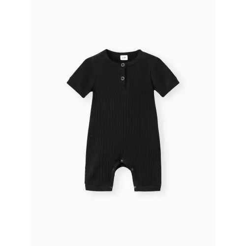 Baby Boy/Girl Cotton Ribbed Short-sleeve Button Up Romper