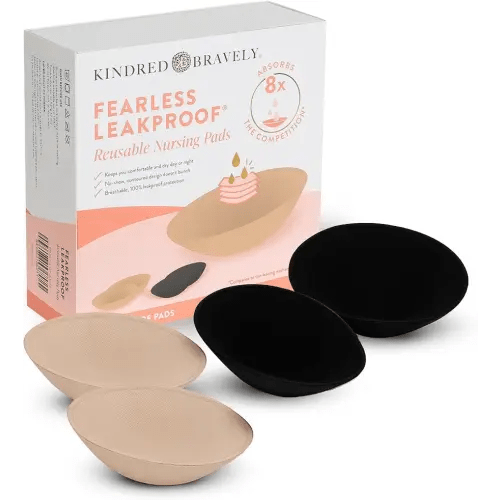 Kindred Bravely Fearless Reusable Nursing Breast Pads, Ultra Absorbent, Leakproof, Washable (4 Pack, Beige/Black)