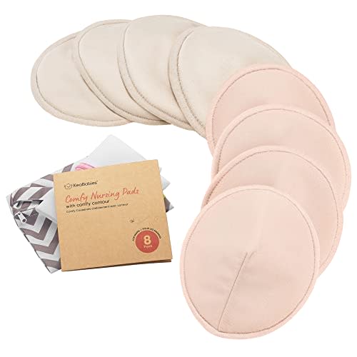 Organic Nursing Pads - 8 Washable Viscose Derived from Bamboo Breastfeeding Pads, Wash Bag, Reusable Breast Pads for Breastfeeding, Nipple Pads for Breastfeeding Essentials(Neutrals, M 3.9")
