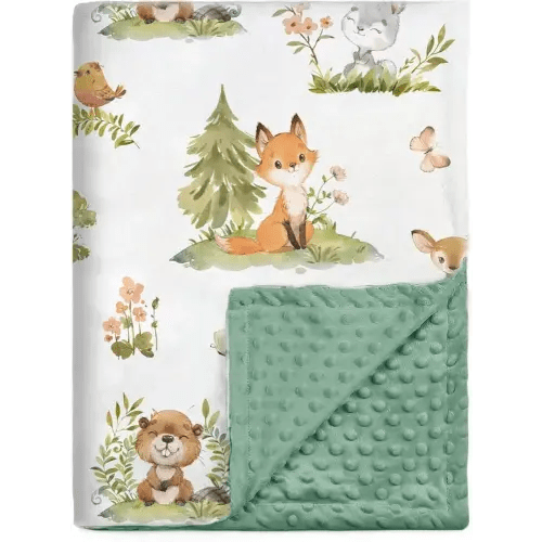 BORITAR Baby Blanket for Boys Girls Super Soft Double Layer Minky with Dotted Backing, Lovely Woodland Animal Design Blanket for Toddler Newborn 30 x 40 Inch(75x100cm)