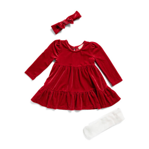 Infant Girls Glitter Velour Tiered Dress With Tights | Baby Girls (0-24m) | Marshalls