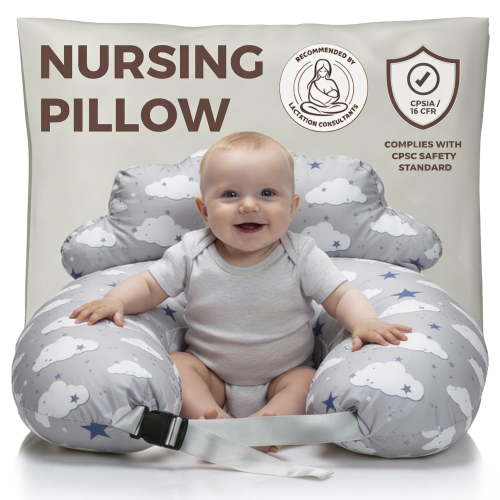 PILLANI Nursing Pillow for Breastfeeding & Bottle Feeding, Original Breast Feeding Pillow for Mom & Baby, Removable Cotton Cover, Adjustable Waist Strap, Baby Girl Boy Essentials Must Haves