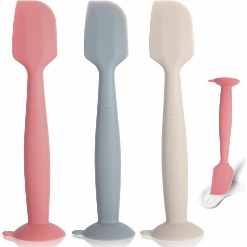 EISHOW Baby Diaper Cream Spatula 3 Pack Diaper Spatula Soft Silicone Diaper Cream Applicator Baby Butt Paste Spatula Brush with Suction Base,Full Size(Gray+Off-white+Green)