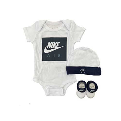 Nike Air Baby Boy Bodysuit, Hat and Booties 3 Piece Set (O(LN0058-001)/W, 0-6 Months)
