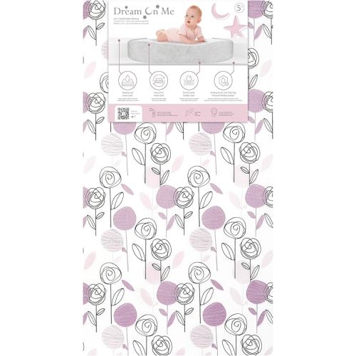 Dream On Me Floral Dreams Firm Fiber Baby Crib Mattress Rose Pink, Greenguard Gold and JPMA Certified, Fits All Standard Cribs and Toddler Beds, Waterproof Sleep Surface & Machine Washable Cover