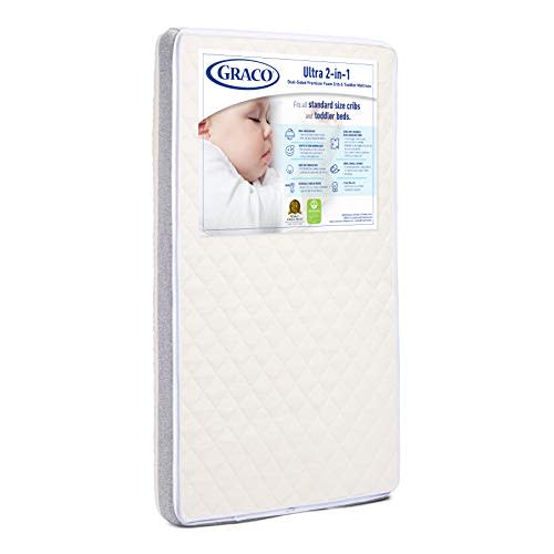 Graco Ultra 2-in-1 Premium Dual-Sided Crib & Toddler Mattress - GREENGUARD Gold and Oeko-TEX Standard 100 Certified, CertiPUR-US Certified Foam, 2-Sided Mattress Fits Any Brand of Crib & Toddler Bed