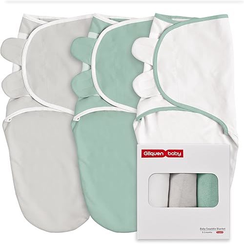 GLLQUEN BABY 3-Pack Baby Swaddle Sleep Sacks for Newborns 0-3 Months - Adjustable Infant Swaddle Blanket Wrap,Baby Essentials,Gray & Green Tone