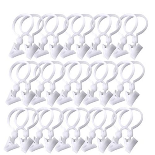 12x6cm 30Pcs Plastic Shower Curtain Buckle Round Clips Curtain Rings Clips White