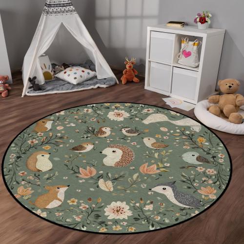 Adorable Animal Themed Kids Rug - Woodland Nursery Carpet for Baby Room, Soft Play Mat for Toddlers, Cozy Kids Room Decor