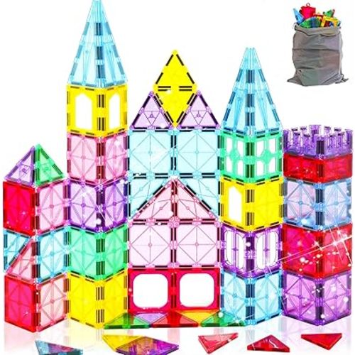 Upgraded Antibacterial Magnetic Tiles, 58PCS Magnet Building Blocks for Kids, Built-in Antibacterial Protection, Inhibits Bacterial Growth for Healthier & safer Play, STEM Educational Toys