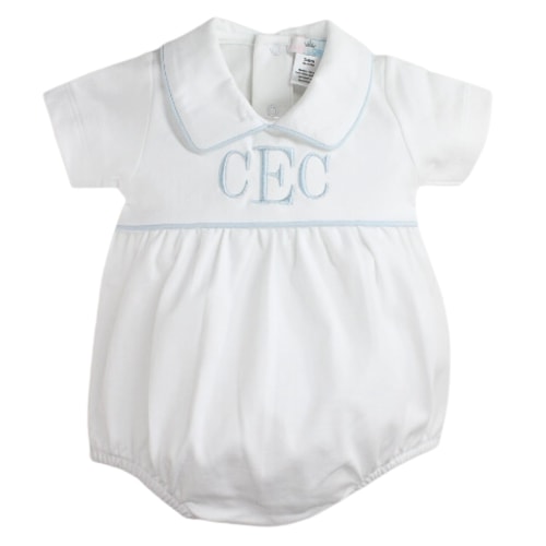 Baby Loren Boys White Blue Bubble Romper Pima Cotton