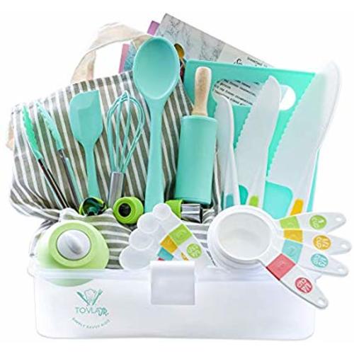 Tovla Jr. Kids Cooking and Baking Gift Set with Storage Case - Complete Cooking Supplies for the Junior Chef - Kids Baking Set for Girls & Boys - Real Accessories & Utensils for the Curious Child