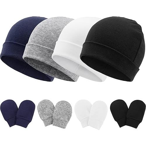 BQUBO Baby Hats and Mittens Infant Cotton Beanie Gloves No Scratch Set Newborn Hospital Hat for Boys Girls