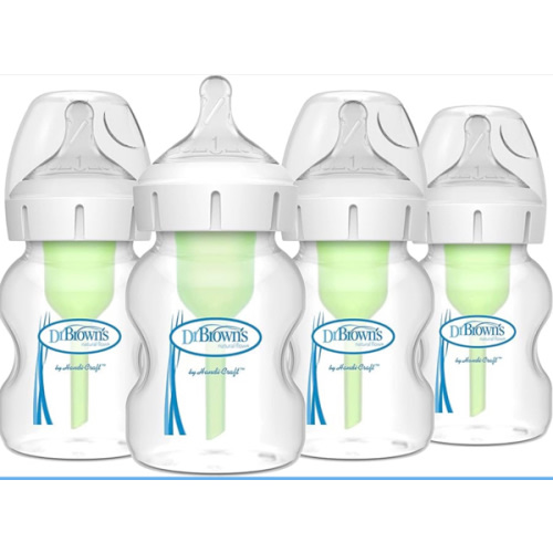 Dr. Brown’s Natural Flow® Anti-Colic Options+™ Wide-Neck Baby Bottles 5 oz/150 mL, with Level 1 Slow Flow Nipple, 4 Pack, 0m+