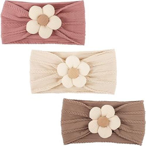 3 Pcs Baby Flower Headbands Nylon Baby Hairbands Baby Girl Hair Accessories for Newborn Infant Toddler Baby Essentials