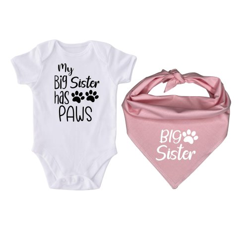 Big Sister Dog Bandana & Bodysuit Set, Baby Pink Birth Announcement