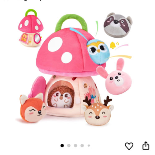 hahaland Baby Toys 6-12 Months - Montessori Toys for 6 Month Old Girl, My First Mushroom House with Stuffed Jungle Animals, Rattle, Crinkle Paper, Mirror, Sensory Toddler Toy for 1 Year Old Girl Gifts