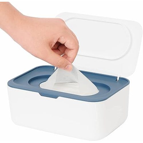 Wipes Dispenser, Wipe Holder for Baby & Adult, Seposeve Refillable Wipe Container, Keeps Wipes Fresh, One-Handed Operation. Non-Slip, Easy Open/Close Wipes Pouch Case, Blue